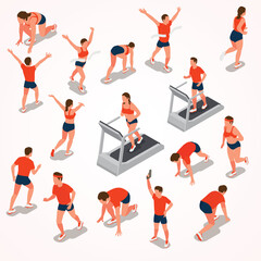 Isometric People Running and Training Set Sport Activity Illustration