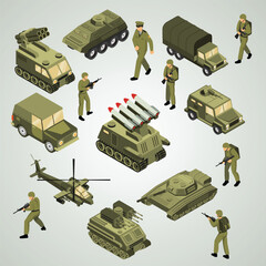 Isometric Detailed Army Military Equipment and Soldier Asset Illustration © enggartiasto