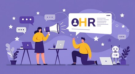 Fototapeta premium HR Team Collaboration with Digital Tools and Candidate Announcements