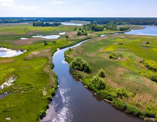 River winding through lush green landscape
