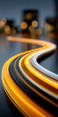 Streams of luminous data flowing on a digital highway, representing the high-speed network and future of information technology