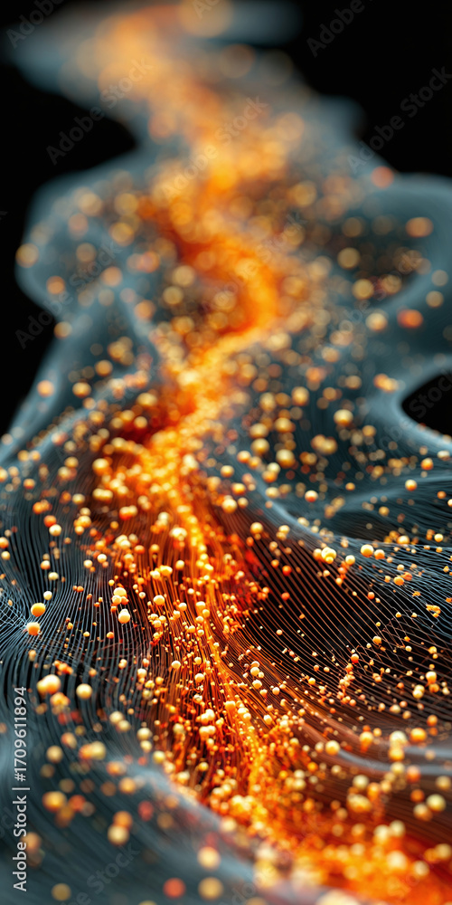 Aufkleber futuristic digital stream of flowing energy particles, an abstract representation of data and inform
