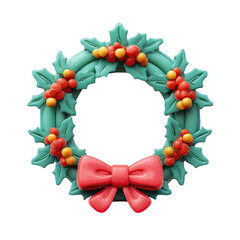 Christmas Wreath with Holiday Decoration, and 3D Render.