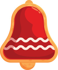 Delicious christmas bell shaped cookie with red icing and white wavy stripes decoration, perfect for winter holidays