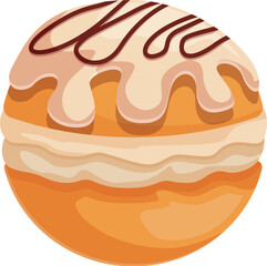 Round donut with a chocolate and cream drizzle, showcasing delicious flavors and expert baking