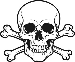 Vector skull and crossbones illustration in black and white, creating a stark, cautionary design that can be used for various themes and designs.