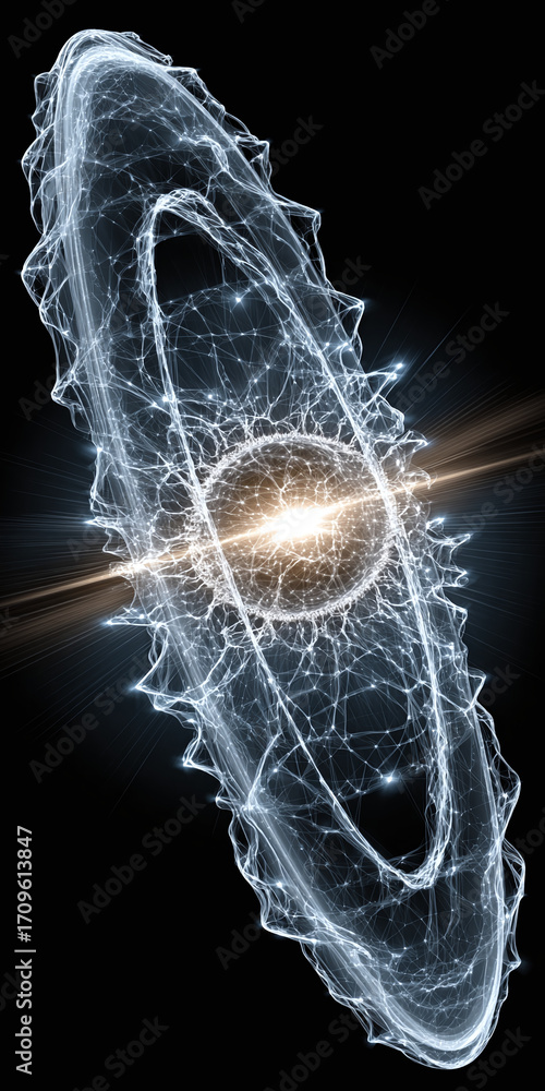Aufkleber futuristic digital abstract concept showing a glowing energy core surrounded by a complex network of