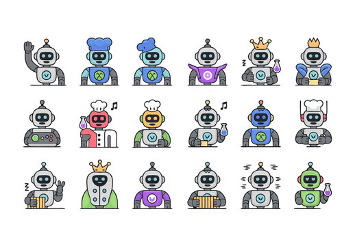 Artificial Intelligence Robot Mascot Bundle Flat Vector Characters