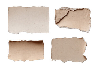Four ripped pieces of beige paper
