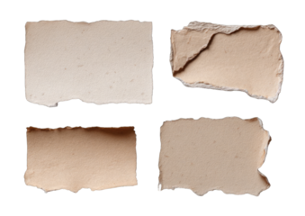 Four ripped pieces of beige paper