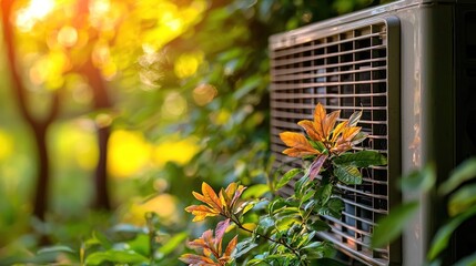 Air Conditioner in a Lush Garden Setting: A Summer's Day
