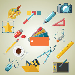Colorful Flat Style Graphic Design Element Set Still Life Illustration