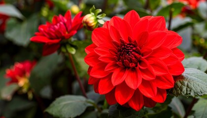 Close-up of vibrant red dahlia flowers