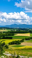 Obraz premium Rural landscape with fields and mountains