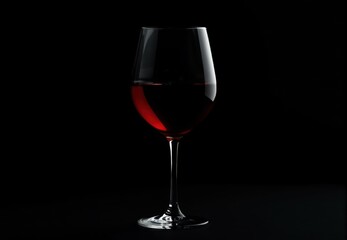 Red Wine in Clear Glass on Black Background