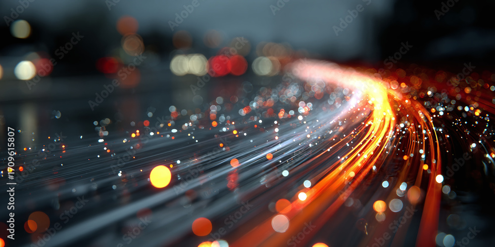 Aufkleber dynamic abstract background of glowing light trails and bokeh, symbolizing the speed of digital tech