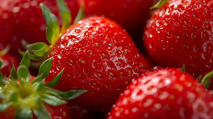 Fresh Ripe Strawberries Close-Up with Natural Shine and Green Stems