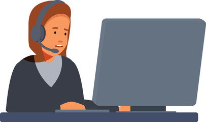 Female call center agent providing online support, answering customer questions and solving problems