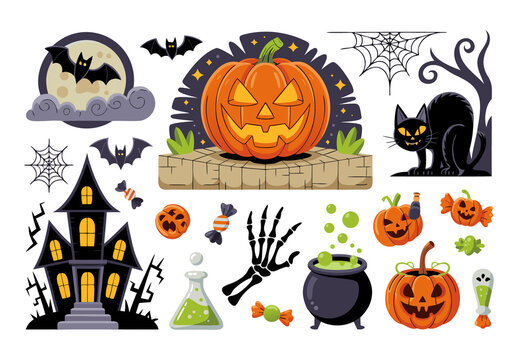 Halloween Vector Illustrations Elements Sets