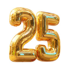 Gold 25 Balloon Number with Anniversary, and Party.