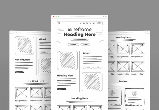 Hand Drawn Minimalist Wireframe Sketch Layout for Creative Landing Page UI Design