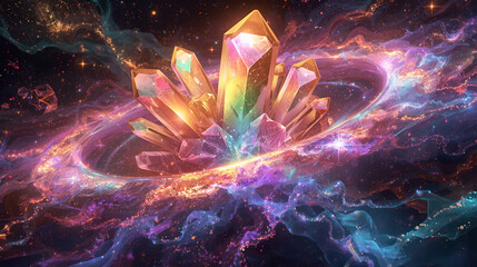 visualization of fractal realms, Shiny Cosmic Crystals with Rainbow Energy