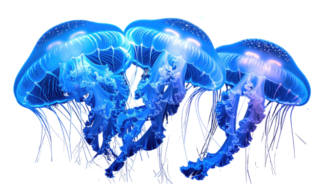 Three bioluminescent jellyfish