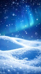 Winter night landscape with aurora borealis