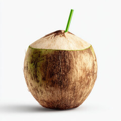 Fresh coconut with drinking straw