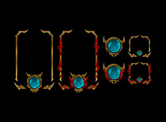 Fototapeta premium Set of Fantasy Gothic Medieval Dark Gold Frame Templates — Fire and Blue Diamond Profile Frame and Banner Designs for Trading Card, RPG Game UI, and Fantasy Elements