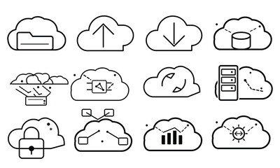 Cloud Computing and Data Storage Line Icons Set Isolated on White Background