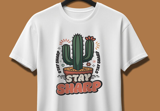 Playful Cactus Typography T Shirt Design with Fun Minimalist Illustration