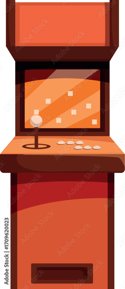 Poster retro arcade game machine with joystick and buttons is waiting for players