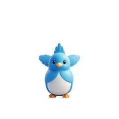 Fototapeta premium A charming cartoon bird figurine with blue plumage and a white belly on black background