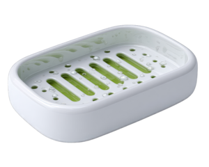 Rectangular soap dish, white with lime green interior