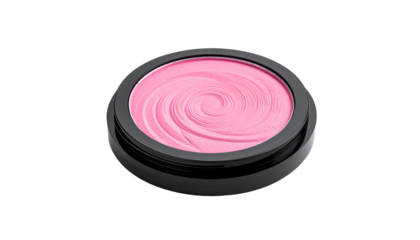 A round, pink cosmetic compact