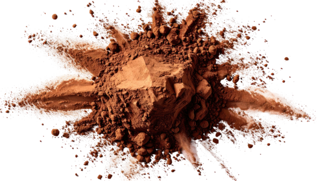 Cocoa powder explosion on black background