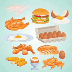 Cartoon Style Detailed Chicken and Egg Dishes Culinary Food Assortment