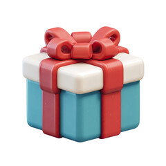 Teal Gift Box Red Bow 3D Render.