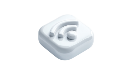 3D rendered, light gray square icon, wifi symbol