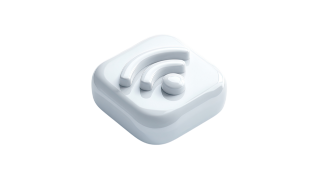 3D rendered, light gray square icon, wifi symbol - Powered by Adobe