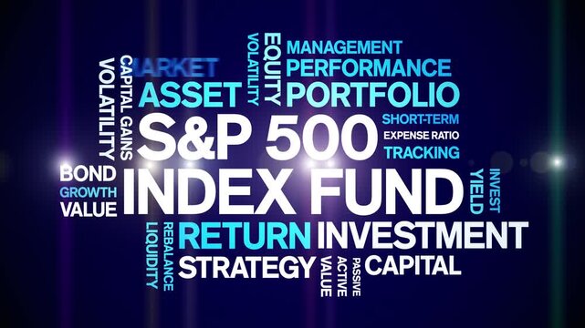 S&P 500 index fund animated word cloud-text design animation tag kinetic typography seamless loop.