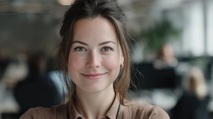 Fototapeta premium A manager in a waist-up shot, smiling and looking directly at the camera, a professional headshot.