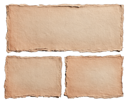 Three aged, torn pieces of paper
