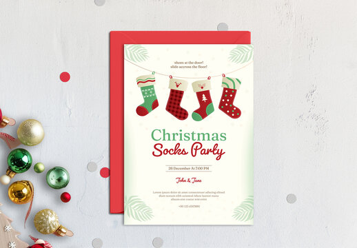 Modern Christmas Holiday Socks Party Invitation Template