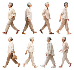 Fototapeta na wymiar Elderly woman walking poses