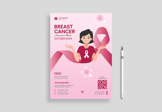 Modern Breast Cancer Awareness Event Flyer with Pink Ribbon