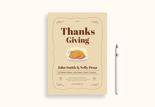 Minimal Thanksgiving Dinner Party Flyer with Illustration