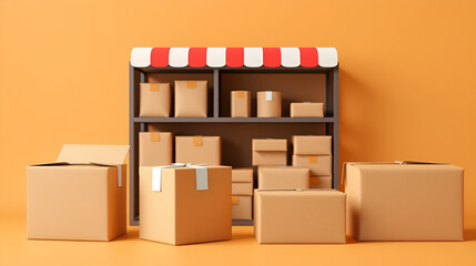 Parcel boxes, card boxes for online shopping and delivery concept.