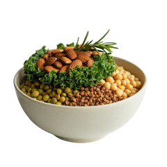 Nutritious mixed grain bowl with fresh greens and assorted beans isolated on transparent background